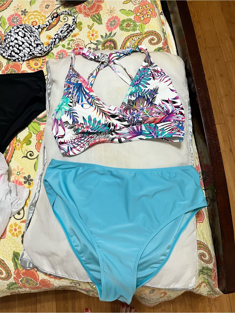 next Multicolor Tropical Wrap Bikini Top with Light Blue High-Waist Bottom